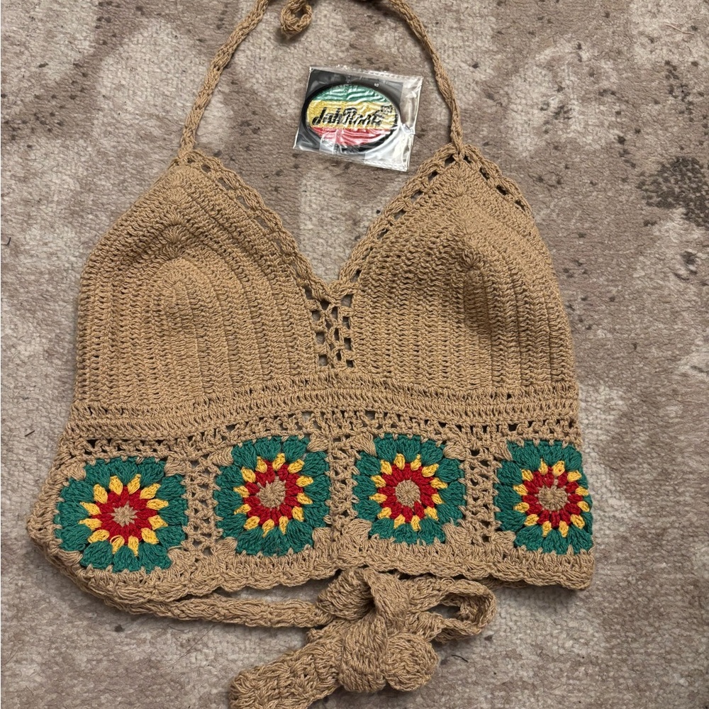 Crochet Halter Top with Floral Pattern size small